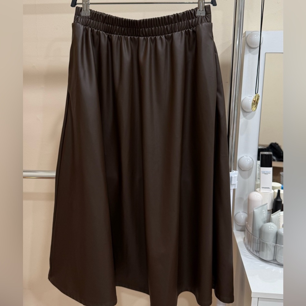 A New Day Brown Faux Leather Midi Skirt – Size S